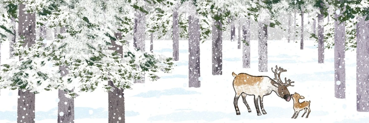 Il Natale è la riscoperta di relazioni Un cucciolo di renna con il suo papà in un bosco innevato. Il Natale è la riscoperta di relazioni