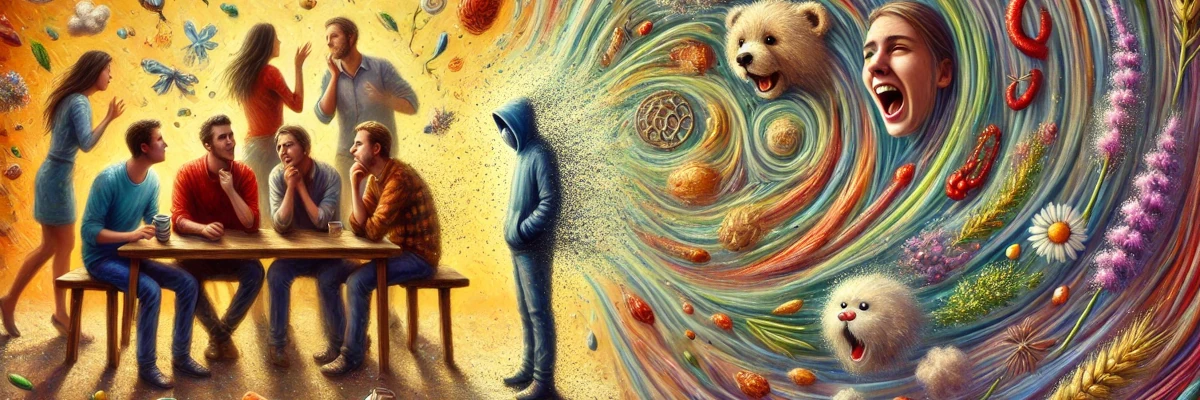 Le allergie hanno risvolti sociali Immagine di fantasia: la persona allergica non fa parte del gruppo. Le allergie hanno risvolti sociali