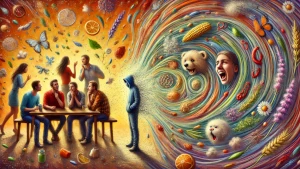 Immagine di fantasia: la persona allergica non fa parte del gruppo. Le allergie hanno risvolti sociali