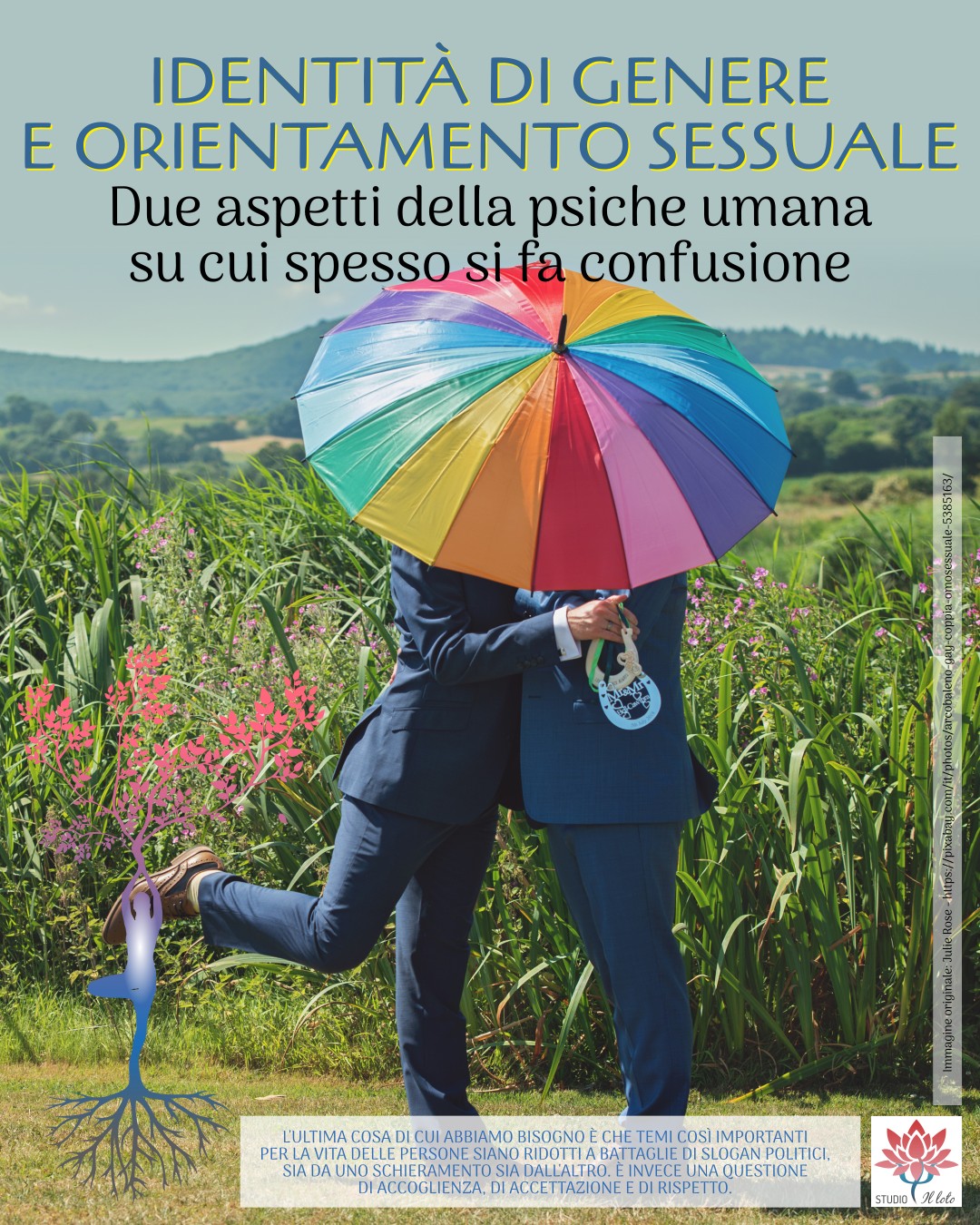 L'identità di genere e l'orientamento sessuale sono tesori da proteggere e valorizzare Due uomini si abbracciano, nascosti da un ombrello arcobaleno. L'identità di genere e l'orientamento sessuale sono tesori da proteggere e valorizzare
