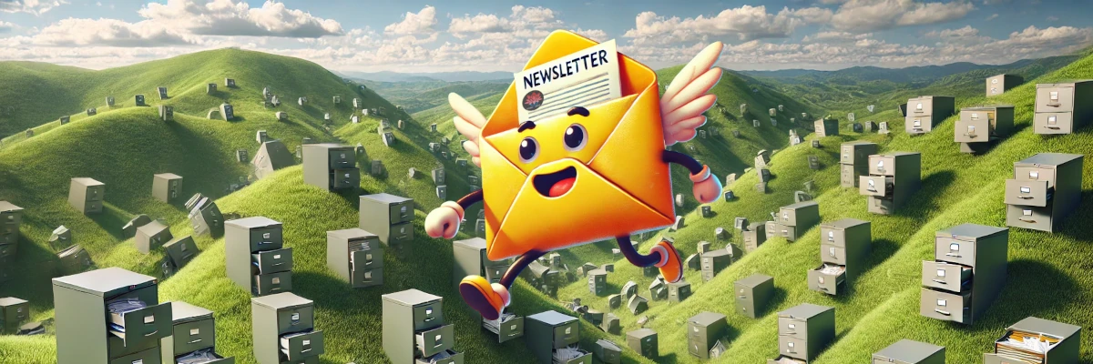 Le newsletter di Studio Il loto sono disponibili per tutti La busta vagamente anrtopomorfizzata che porta la newsletter corre felice sopra le verdi colline piene di schedari da ufficio. Le newsletter di Studio Il loto sono disponibili per tutti